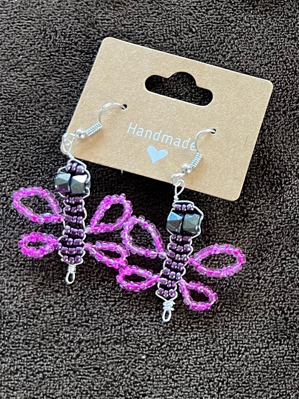 Purple Beaded Dragonfly Earrings